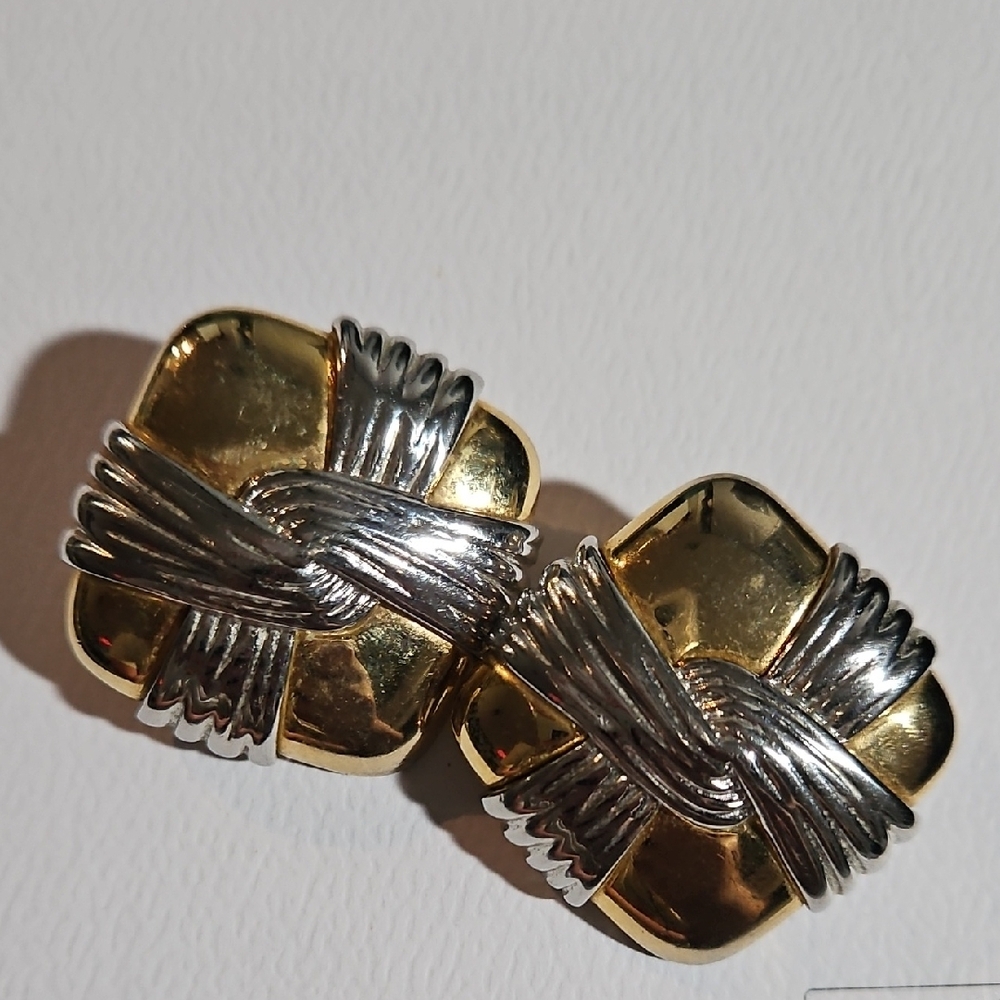 Elegant Gold and Silver Knot Clip On Earrings